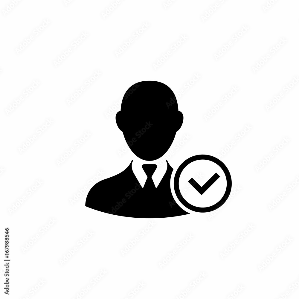 User profile icon with check mark sign. Vector flat illustration User profile icon with check mark sign. Vector flat illustration