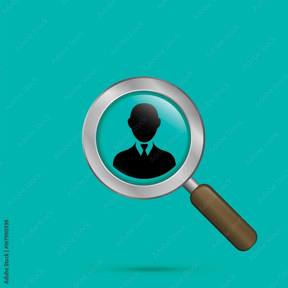 Search for employees human resource. Search man vector illustration with magnifying glass Search for employees human resource. Search man vector illustration with magnifying glass