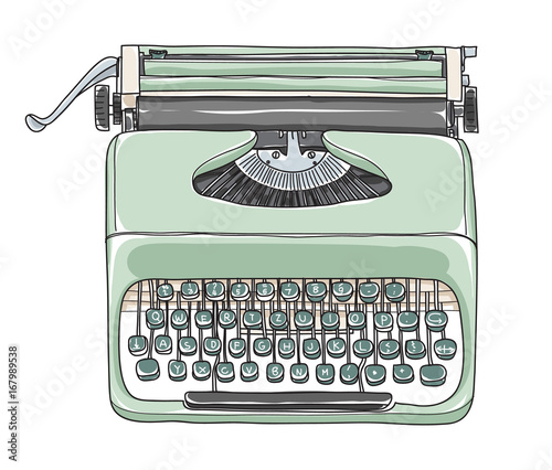 Mint green vintage  typewriter portable retro hand drawn vector art illustration