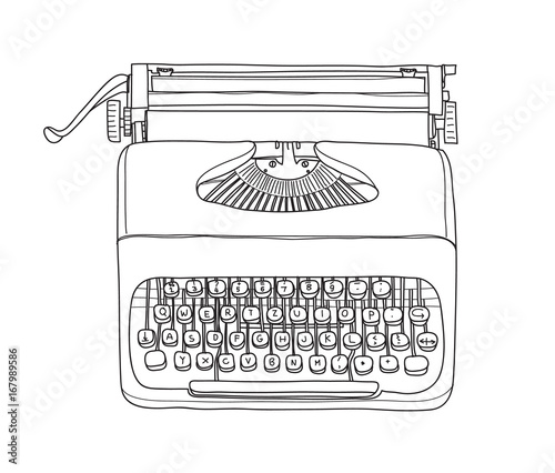 vintage  typewriter portable retro hand drawn vector line art illustration