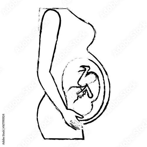 monochrome blurred silhouette of side view pregnancy process in female body fetus human growth ninth month