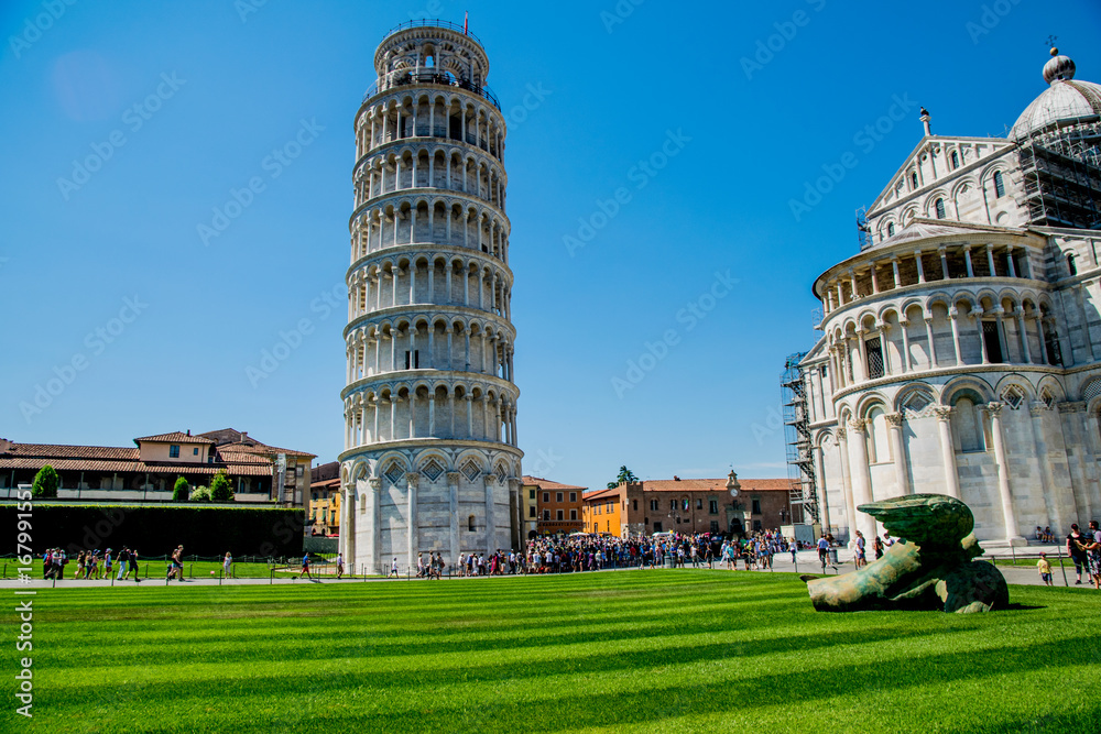 Pisa tower in Italy with blue background sky