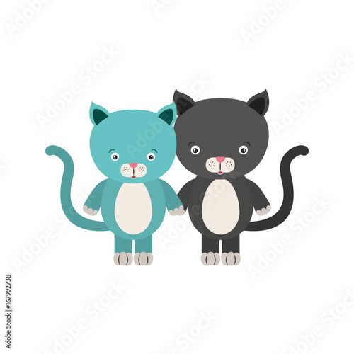 white background with colorful caricature couple cute animal cats