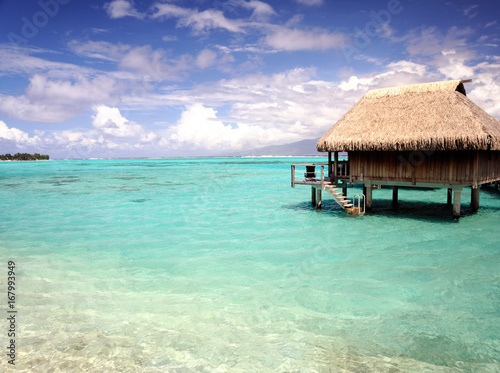 Overwater Bungalow in Turquoise Water, Moorea, French Polynesia