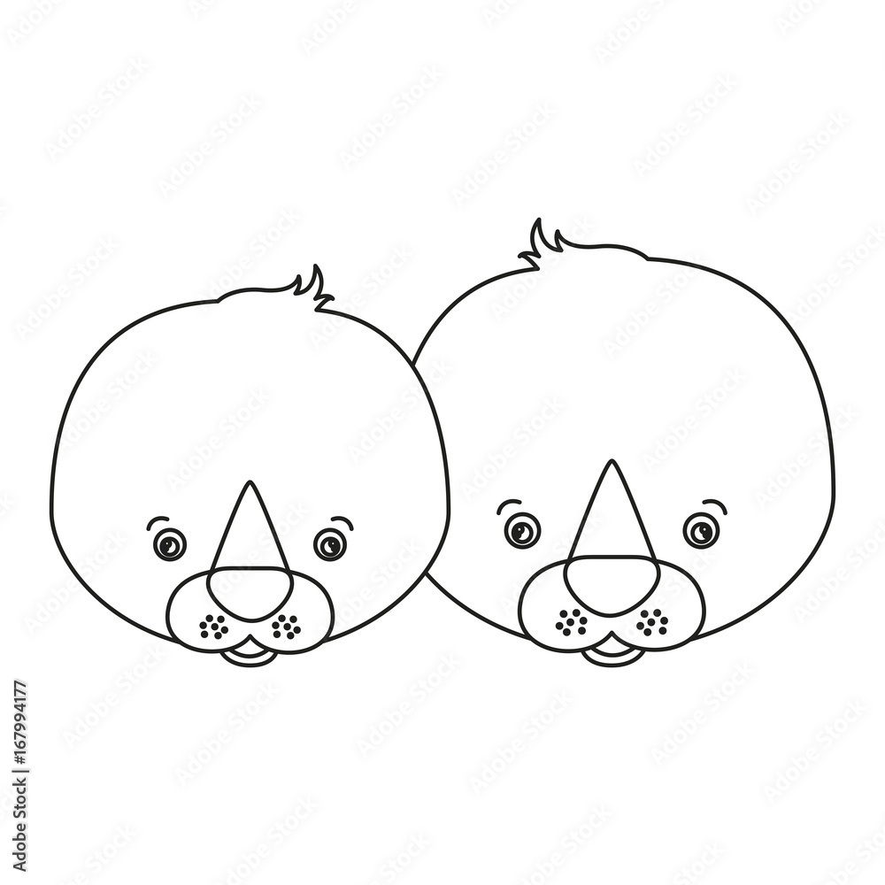Fototapeta premium white background with silhouette caricature face couple cute animal seals