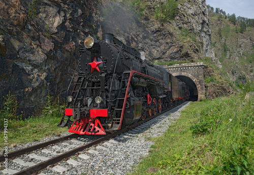 Old steam locomotive in the Circum-Baikal Railway