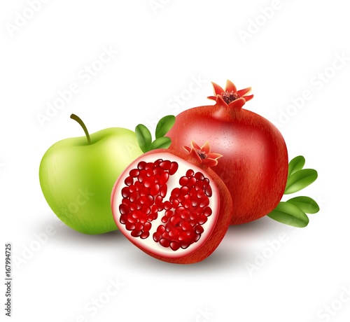 Realistic Pomegranate or garnet on the white background. Vector illustration