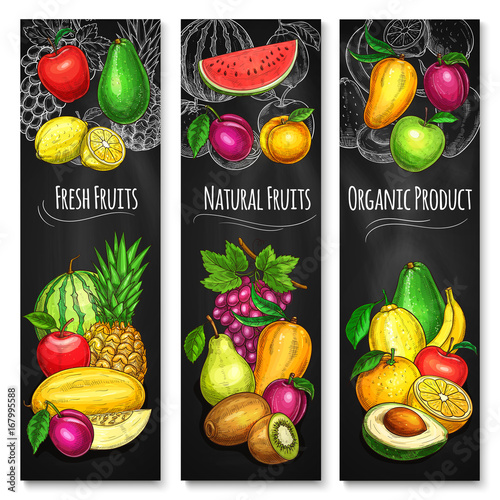 Tropical and garden fruit chalkboard banner set