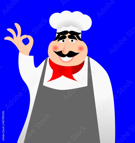 Illustration of a cheerful French or Italian chef showing a gesture of approval photo