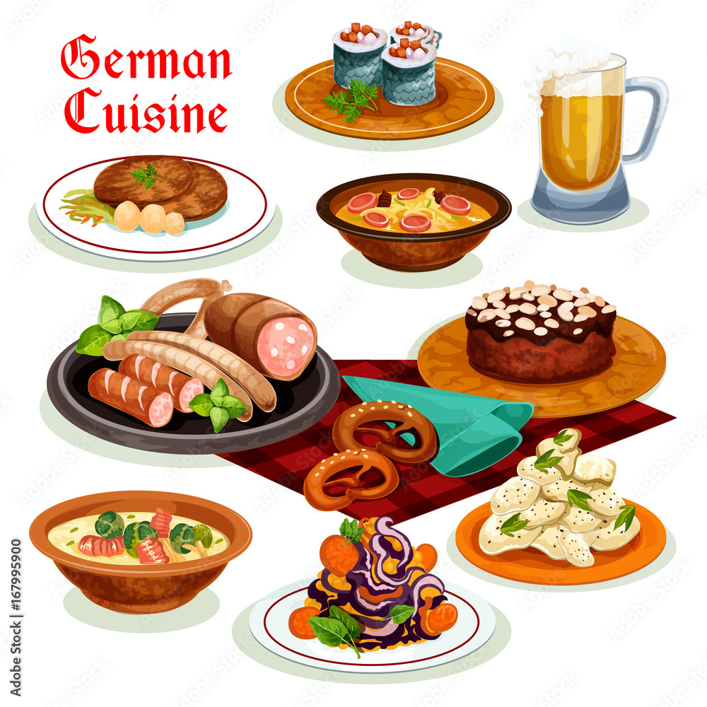 German cuisine dinner with beer and sausage icon
