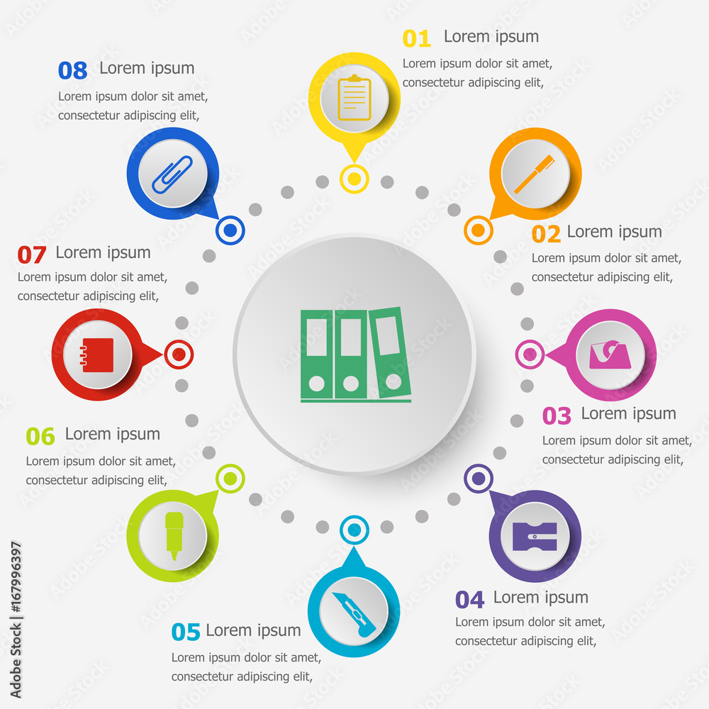 Infographic template with stationery icons