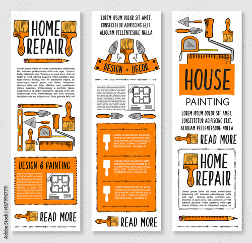 Home repair, painting, interior design banner set