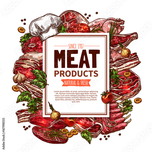 Fresh meat product sketch poster for food design