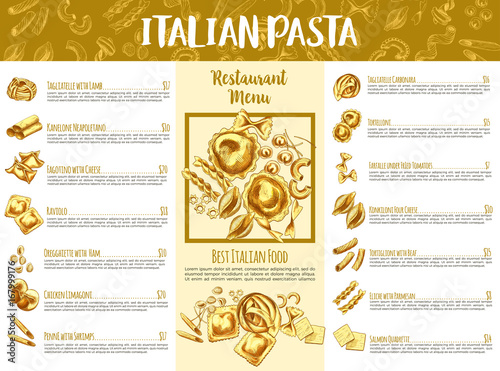 Italian pasta menu template for restaurant design