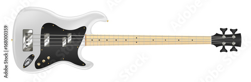 white electric bass guitar on white background
