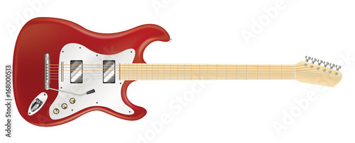 real red electric guitar on a white background