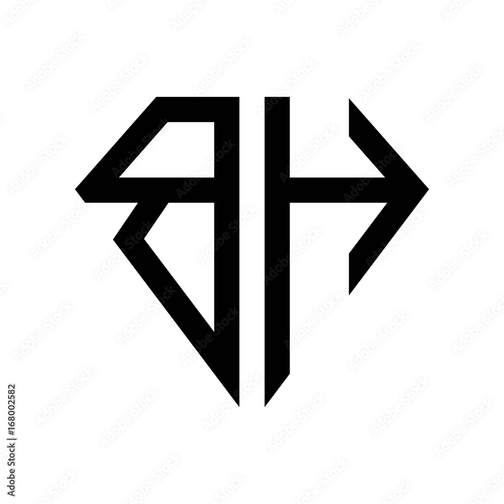 initial letters logo bh black monogram diamond pentagon shape Stock Vector  | Adobe Stock
