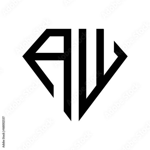 initial letters logo aw black monogram diamond pentagon shape
