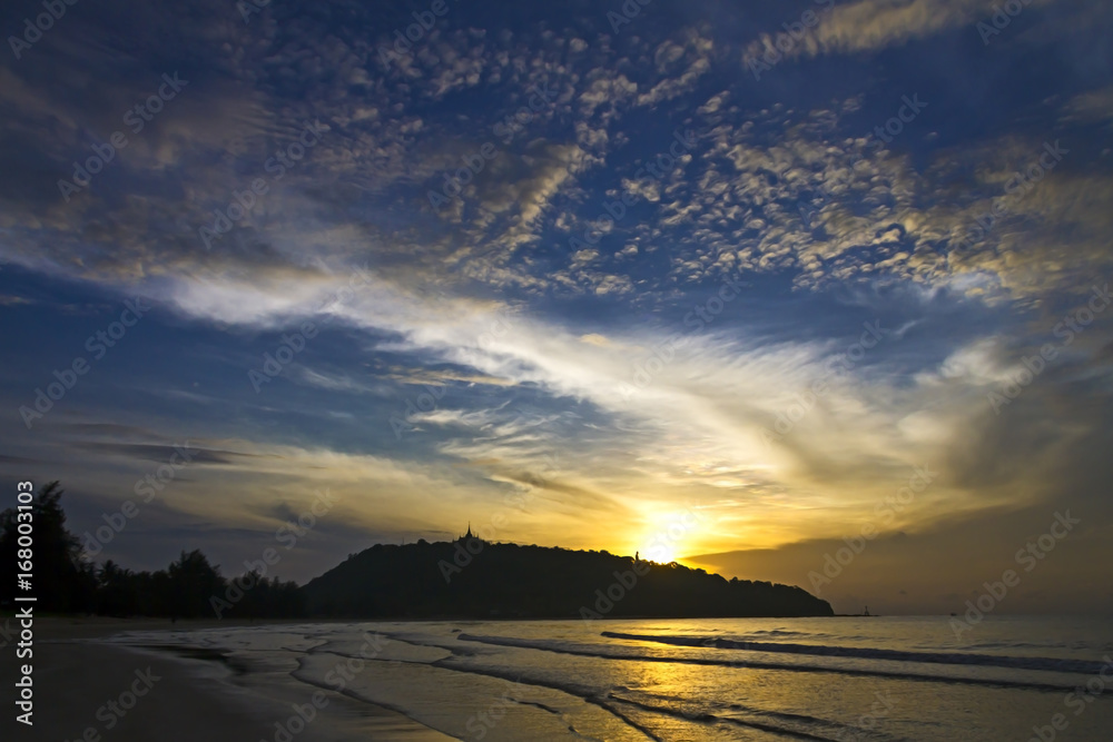 Sunrise beautiful with cloud the beach Ban Krut Beach