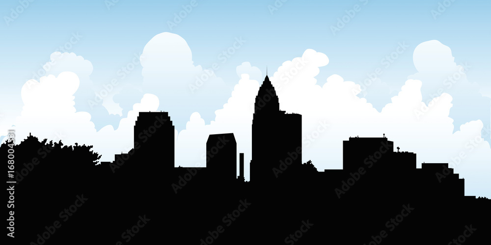 Skyline silhouette illustration of the city of Cleveland, Ohio, USA.
