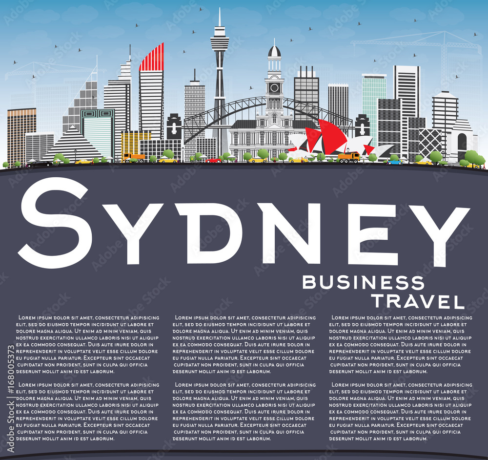 Sydney Australia Skyline with Gray Buildings, Blue Sky and Copy Space.