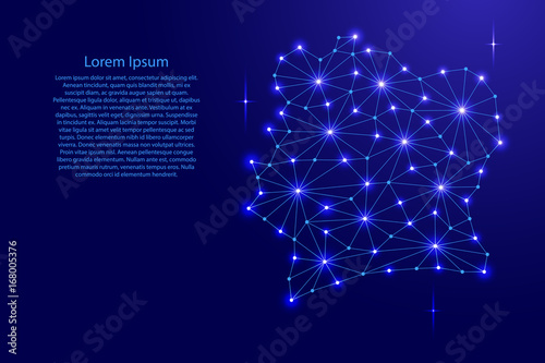 Ivory Coast map of polygonal mosaic lines network, rays and space stars of vector illustration.
