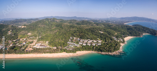 Naithon, Bangtao and Banana Beaches in Phuket, Thailand, High Aerial Drone Shot
