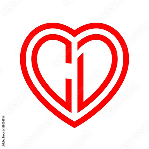 initial letters logo cd red monogram heart love shape