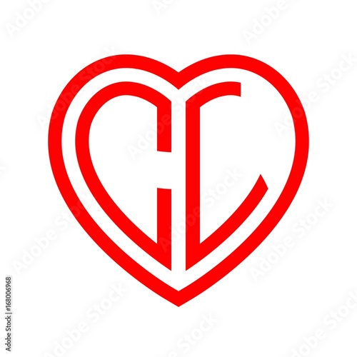 initial letters logo cl red monogram heart love shape