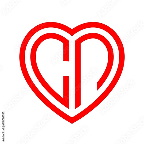 initial letters logo cn red monogram heart love shape