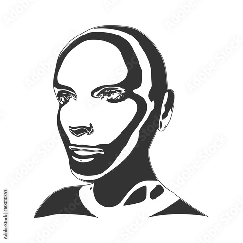 Elegant silhouette of a human head. Monochrome portrait painted by chaotic stripes pattern.