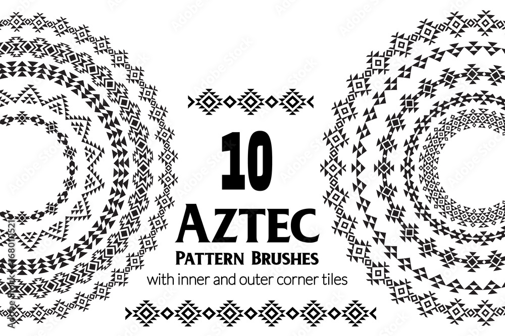 Aztec vector pattern brushes with inner and outer corner tiles. Can be used for borders, ornaments, frames and design elements. All used brushes are included in brush palette.