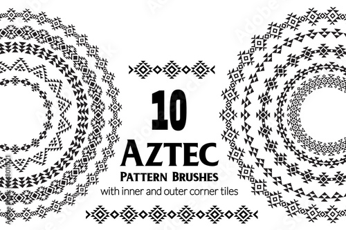 Aztec vector pattern brushes with inner and outer corner tiles. Can be used for borders, ornaments, frames and design elements. All used brushes are included in brush palette. photo
