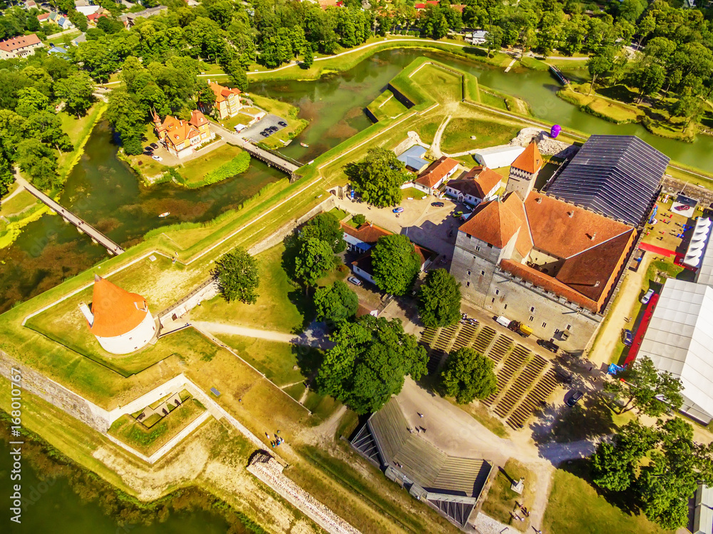 Φωτογραφία Saarema Island, Estonia: aerial top view of Kuressaare Episcopal Castle in the s
