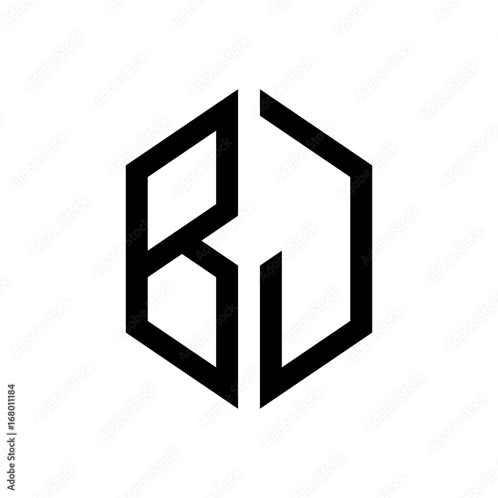 initial letters logo bj black monogram hexagon shape vector initial letters logo bj black monogram hexagon shape vector