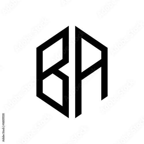 initial letters logo ba black monogram hexagon shape vector