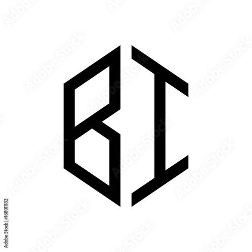 initial letters logo bi black monogram hexagon shape vector