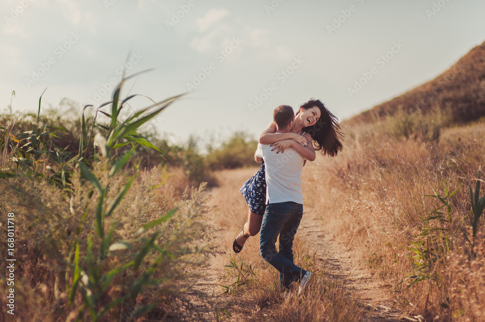 Couple in love for a walk in nature