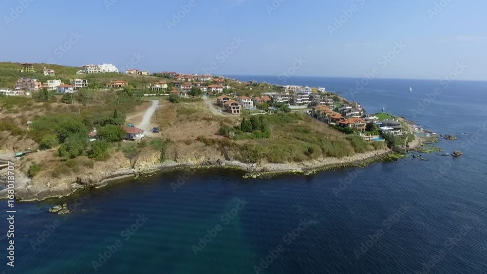 Black sea town of Sozopol near Burgas shotted by drone in summer with sandy beaches Black sea town of Sozopol near Burgas shotted by drone in summer with sandy beaches