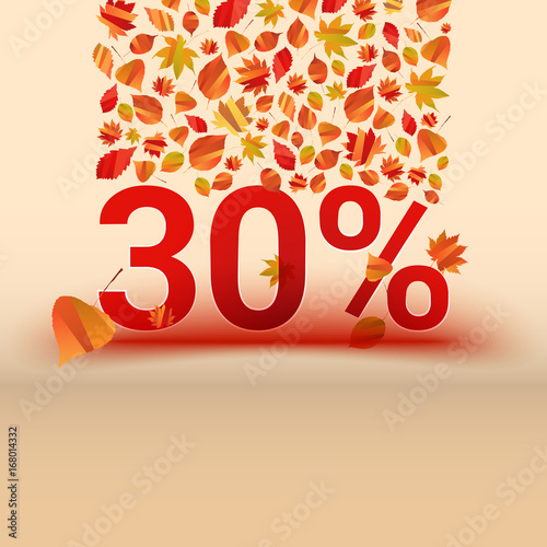 Autumn sale 30 discount banner with orange foliage