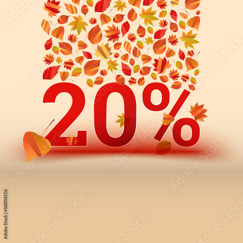 Autumn sale 20 discount banner with orange foliage