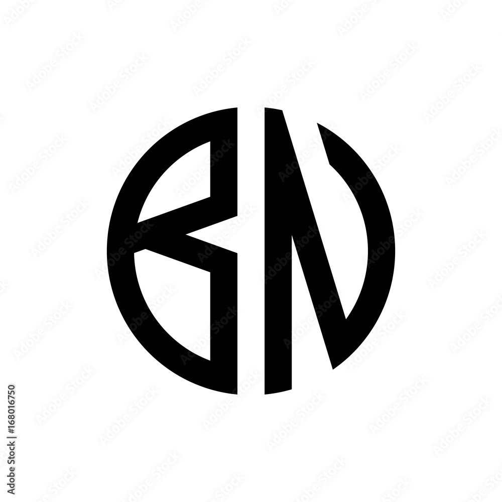 initial letters logo bn black monogram circle round shape vector initial letters logo bn black monogram circle round shape vector