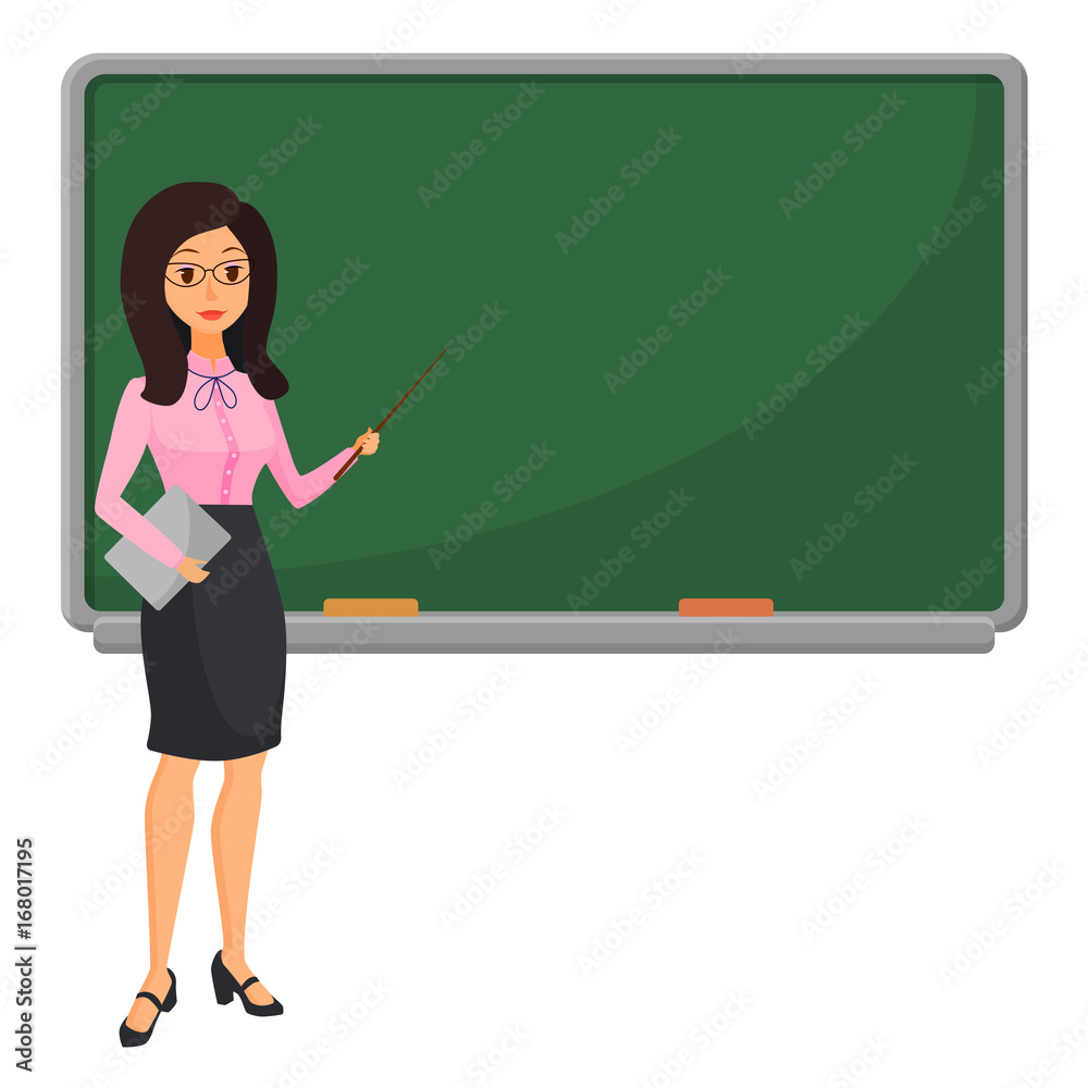 Stockvector Young female teacher near blackboard teaching student