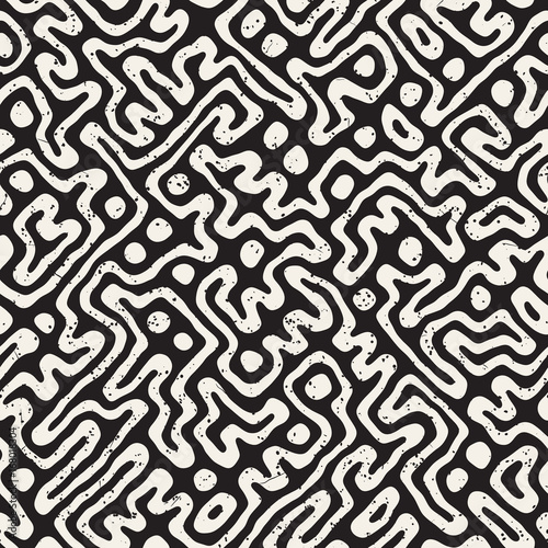 Seamless pattern with maze lines. Monochrome abstract background. Vector hand drawn labyrinth.