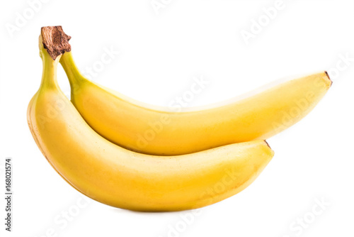 close up view of fresh and ripe yellow bananas isolated on white