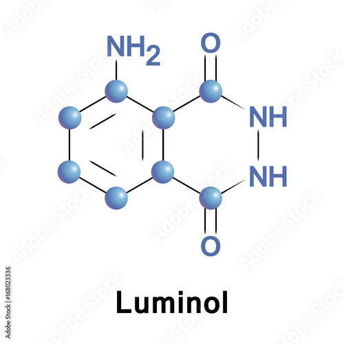 Luminol is a chemical that exhibits chemiluminescence with a blue glow, when mixed oxidizing agent, it is used to detect copper, iron, and cyanides, as well as specific proteins by western blot.