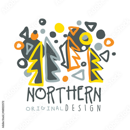 Nothern logo template original design, badge for nothern travel, sport, holiday, adventure colorful hand drawn vector Illustration
