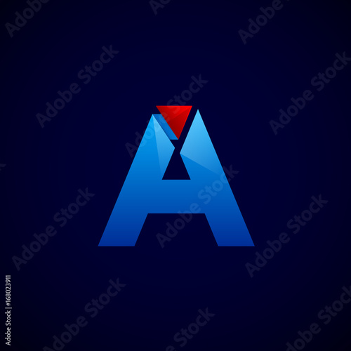 Letter A with Modern glossy and Triangle logo, Arrow and forward, Vector abstract origami, Digital, Technology, Media logotype