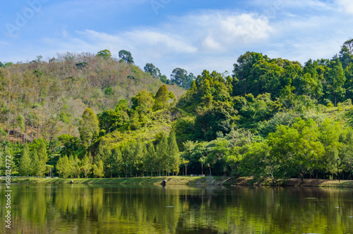 Tropical landscape, lake and hills in Kathu district on Phuket © rostovdriver