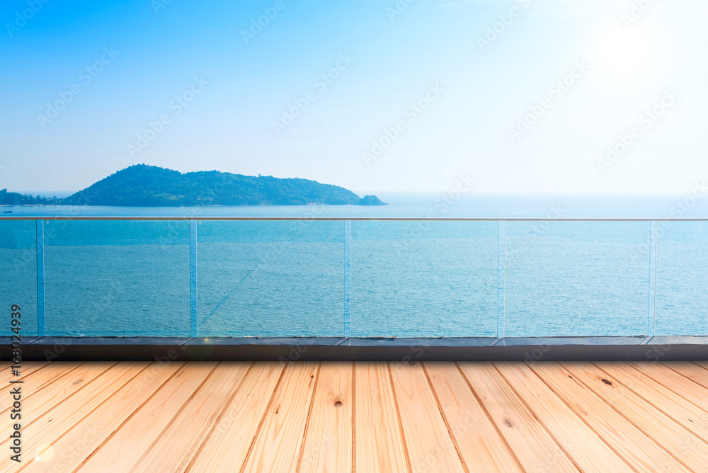 Outdoor balcony deck and beautiful sea view.